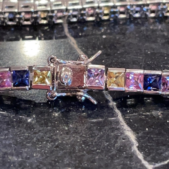8ct created rainbow sapphire tennis bracelet - Picture 8 of 11